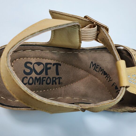 Soft Comfort Wedge Sandals 7.5 W Amber Yellow Crystal Accents - Picture 5 of 8